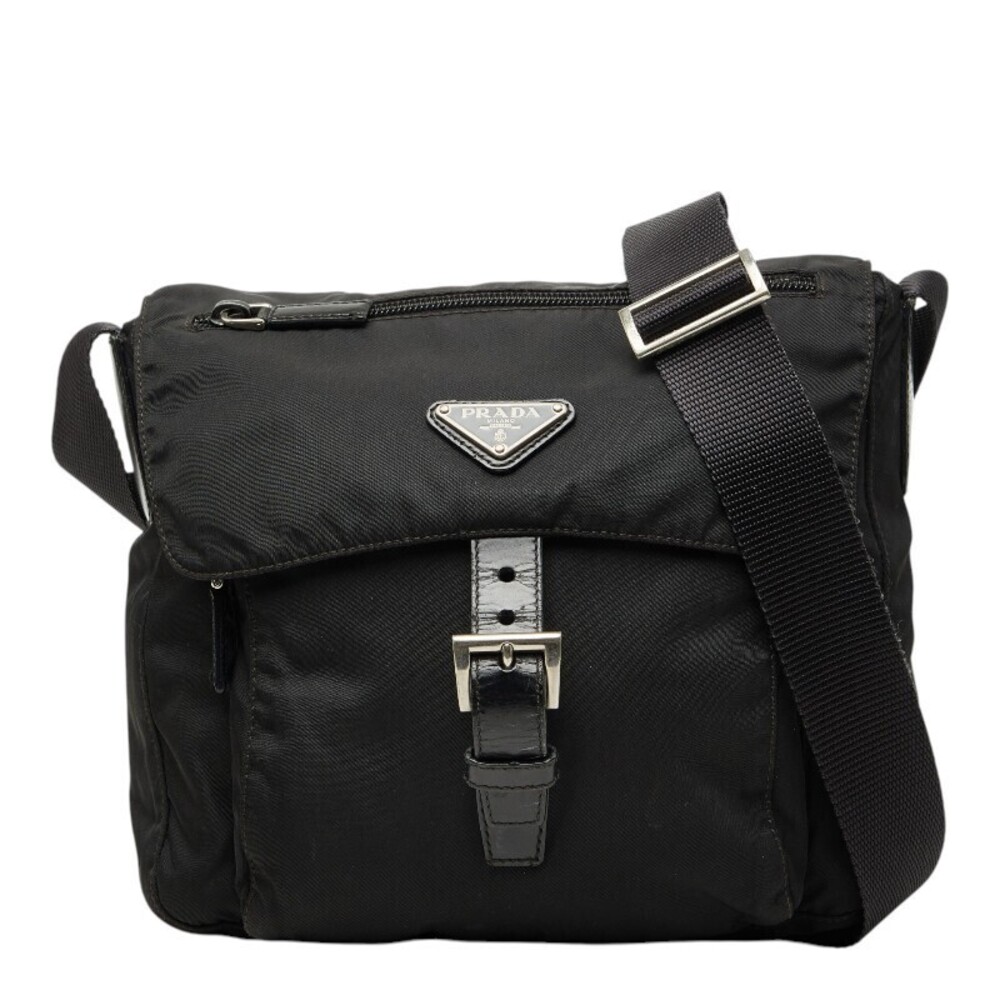 Prada Tessuto Crossbody Bag Black Leather